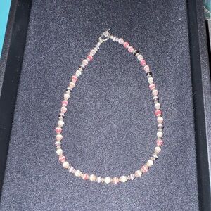 Silver-tone Hematite Bead Women's Necklace - Pink